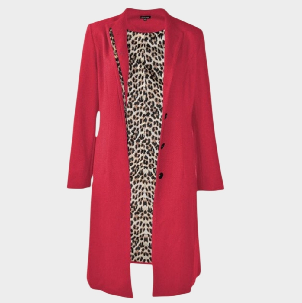 J. PETERMAN Third Act Wool Blend Coat Red w/ Leopard Print Lining Size 18 - Picture 11 of 11